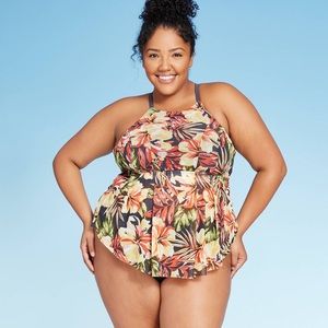 Women's Plus Size High Neck Mesh Racerback Tankini Top - Kona Sol